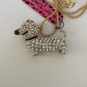 Betsey Johnson Rhinestone Weiner Dog Necklace NWT